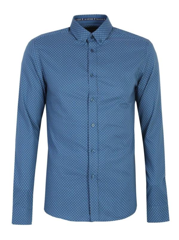 TOP SECRET Pánska bavlnená modrá košeľa s malými kockami
. SLIM FIT. SKL3962