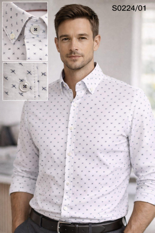 EGO-MAN Pánska bavlnená biela košeľa so vzorom. S0224/01 1