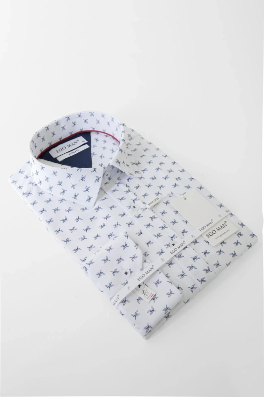 EGO-MAN Pánska bavlnená biela košeľa so vzorom. S0224/01