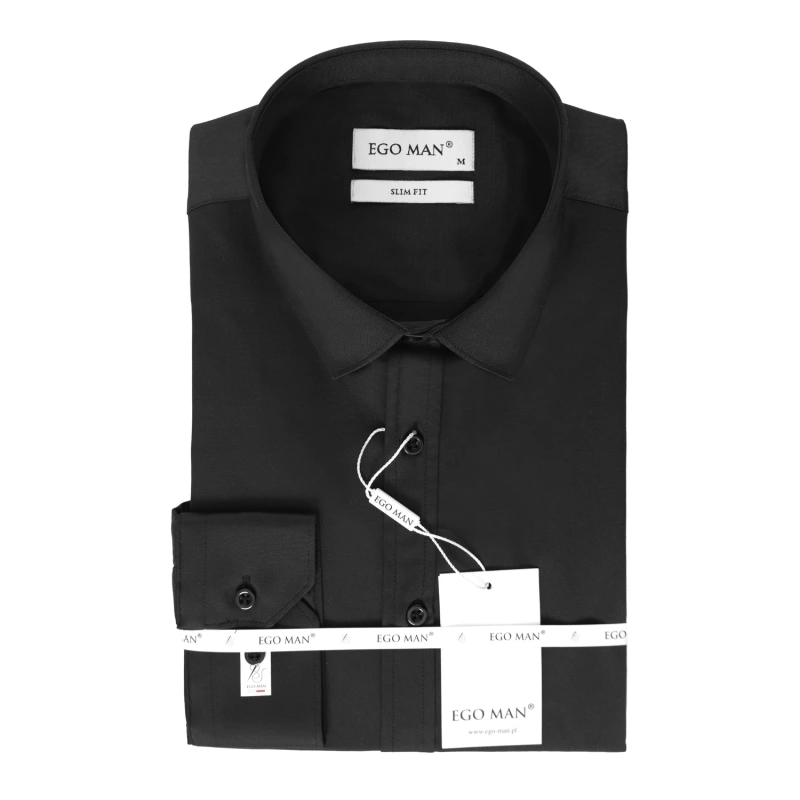 EGO-MAN Pánska bavlnená čierna saténová košeľa. S0150/02