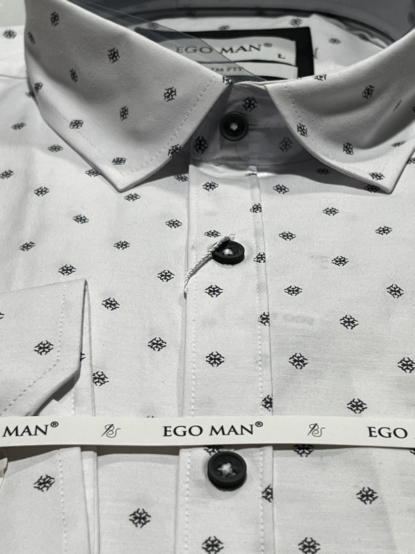 EGO-MAN Pánska bavlnená biela košeľa so vzorom. S0155/02 1