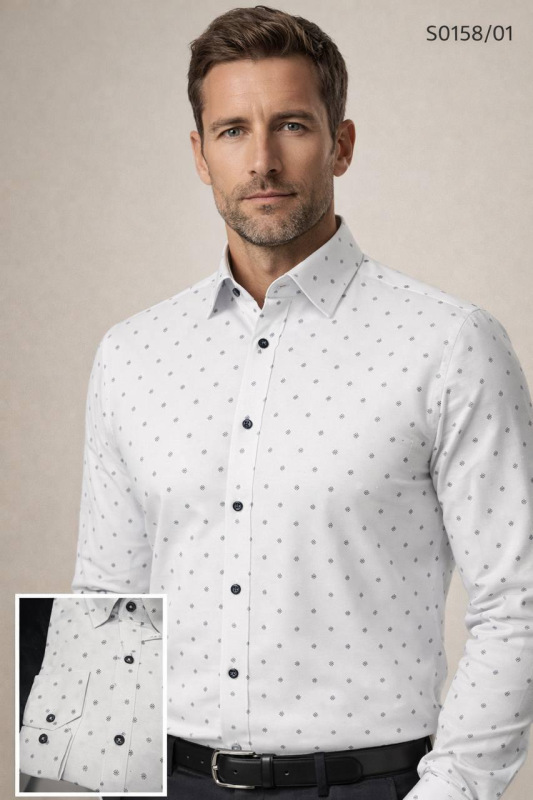 EGO-MAN Pánska bavlnená biela košeľa so vzorom. S0155/02