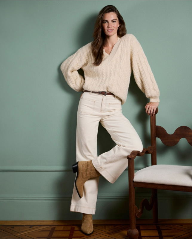 Surkana krémové široké rifle s vysokým pásom. 555LIJE524